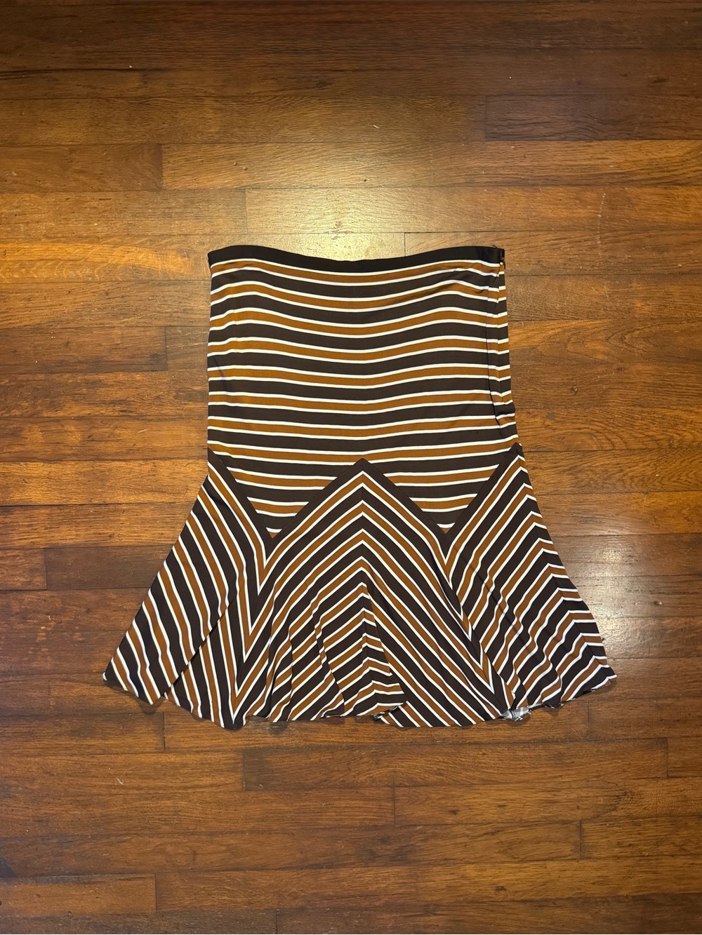 Michael Kors Brown and White Striped A-Line Skirt